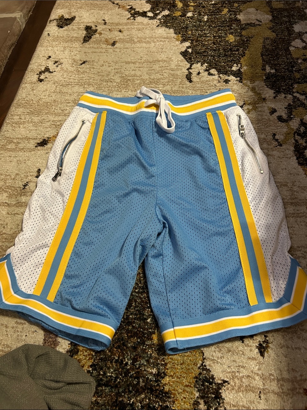 Men's Light Blue Athletic Mesh Shorts with Yellow Trim